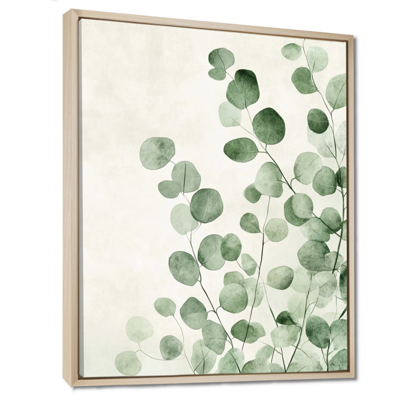 Minimal Eucalyptus Veil I - impression botanique murale verte, H 40 po x l 30 po, Cadre naturel flottant
