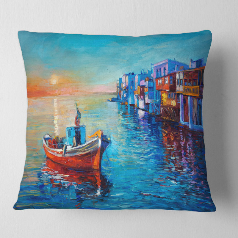 Coussins et housse de coussin «Bateaux reposant sur l'eau près de Coastal Town I», 16" x 16"