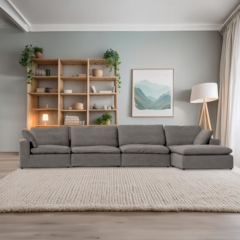 Canapé moderne modulaire 5 places Harper, Gris, H 33,05 po x l 70,05 po x P 105,05 po