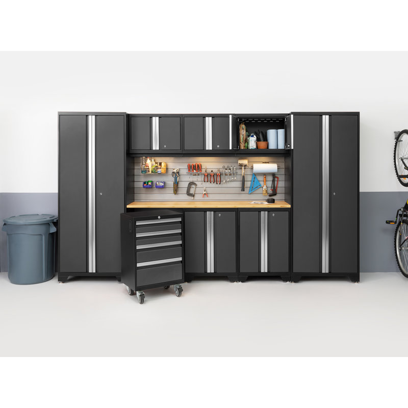 Bold Series 76.75'' H x 132'' W x 18'' D 9 Garage Storage Cabinet Set, Grey, Bamboo