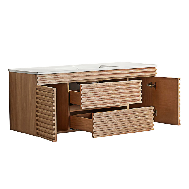 Wall Mounted Single Vanity With Ceramic Sink
