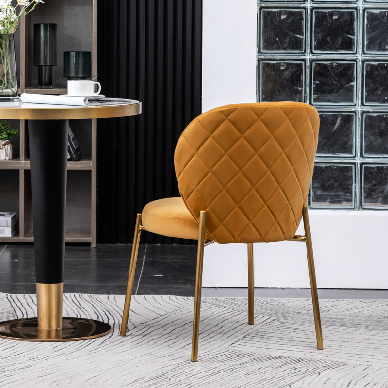 2 chaises de salle à manger en velours - siège courbé et paire de chaises rembourrées rembourrées de mousse, Jaune