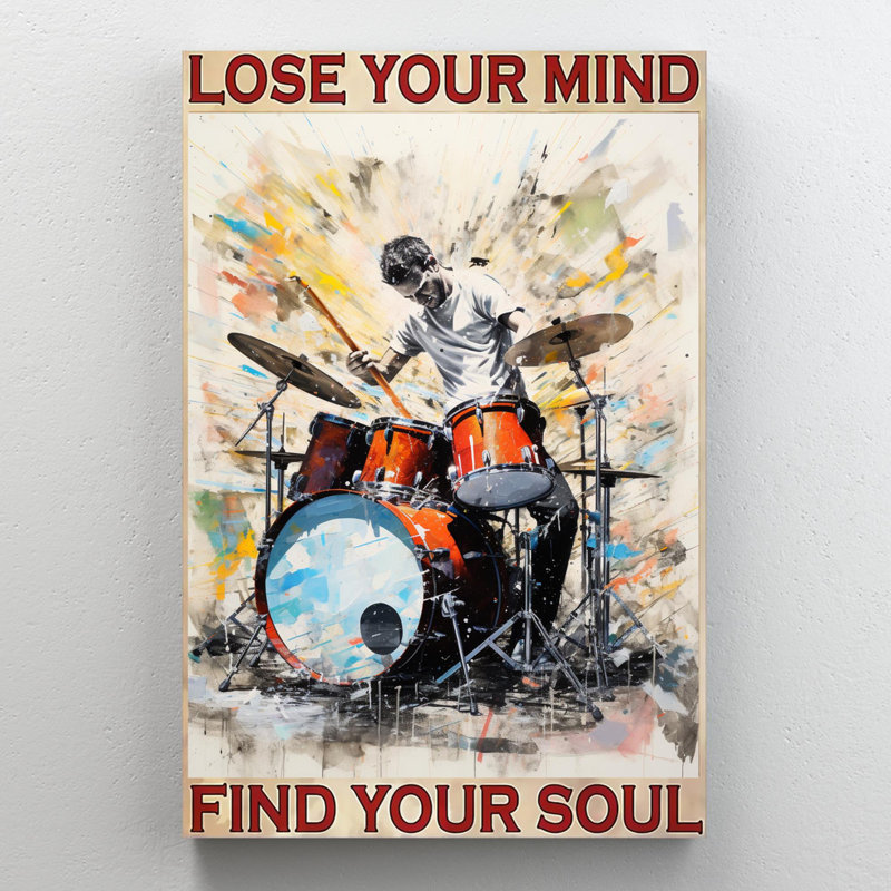 «Man Play Drums Lose Your Mind On», impression sur toile, H 14 po x l 11 po x P 1,25 po
