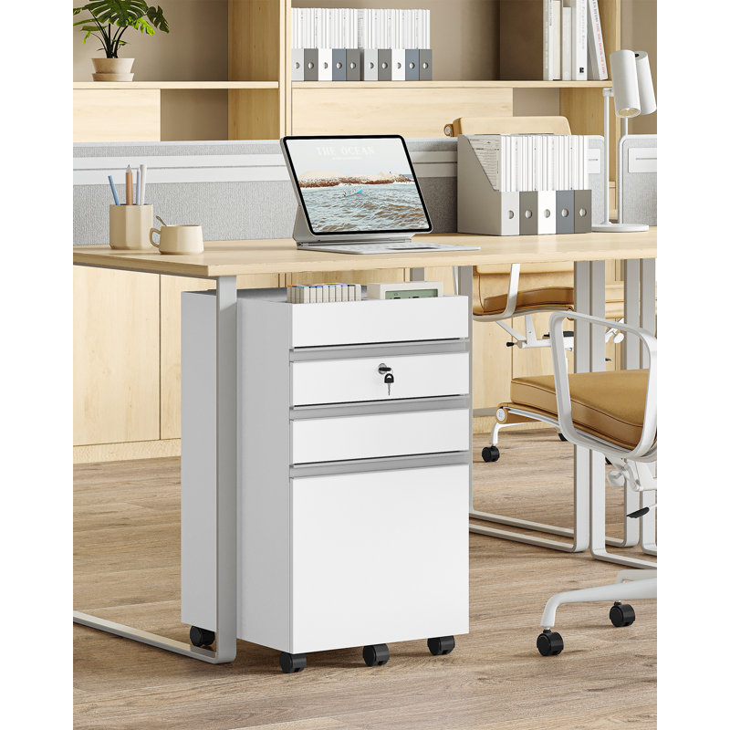 3-Drawer Mobile File Cabinet, Filing Cabinet with Lock and Wheels, Under Desk Storage, Fits A4, Legal, Letter, for Home, Office and School, 40 x 40 x 65 cm, White