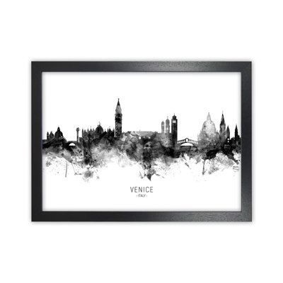 Venice Italy Skyline Black White City Name by Michael Tompsett - 1 Piece Wall Art