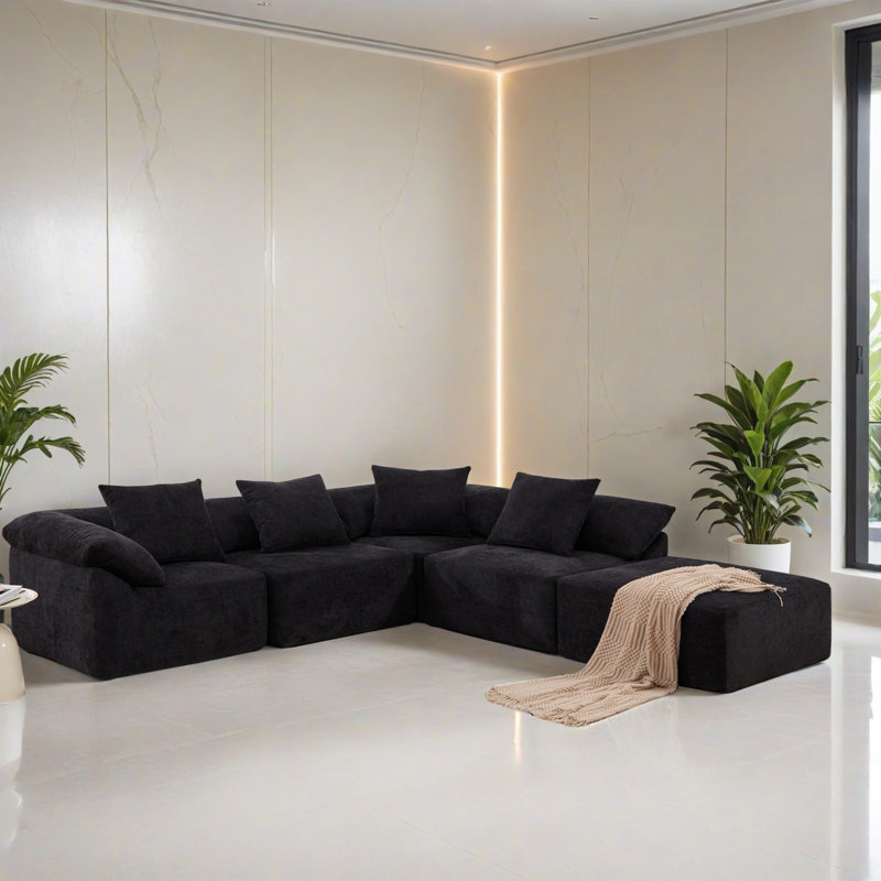 Canapé-lit modulaire 5 pièces pour salon, Chenille noir