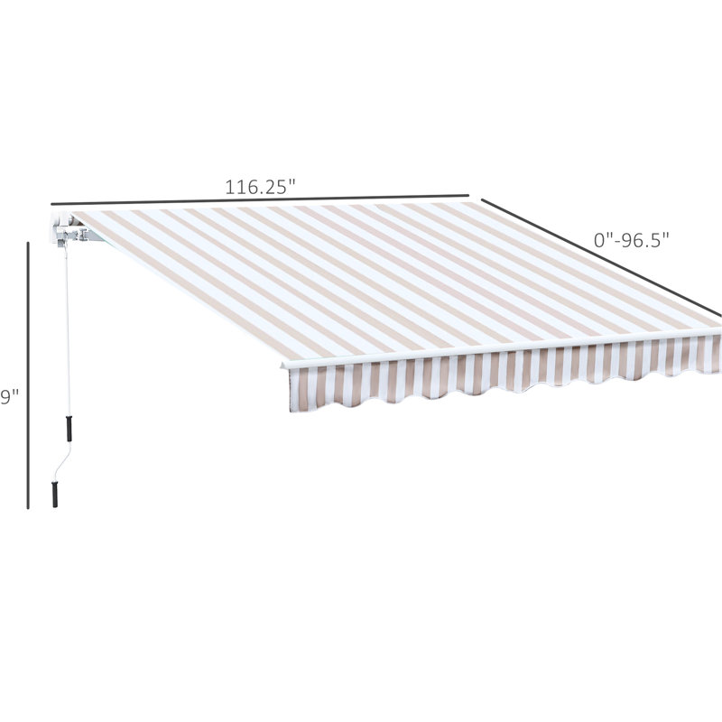 Auvent de balcon 10 pi x 8 pi - bloquant, tissu aquatique, manivelle manuelle, structure en aluminium, patio à rayures multicolores avec construction de protection