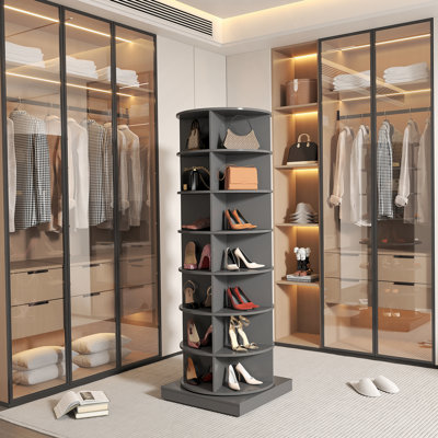 Nouvelle armoire à chaussures rotative grise 360 ° avec 7 couches pouvant accueillir jusqu'à 28 chaussures Paris