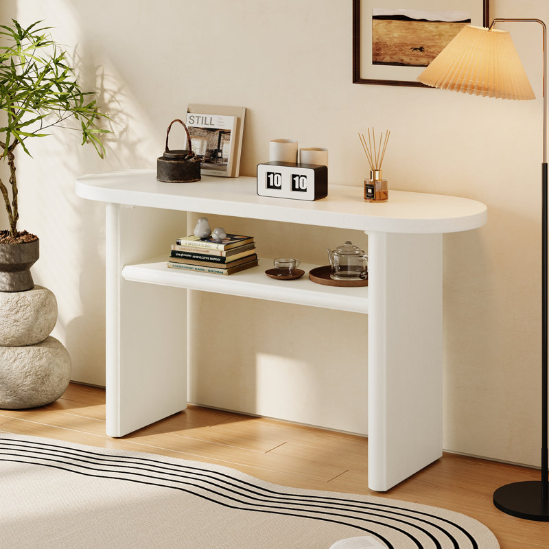 Console avec bords arrondis et tablette robuste, Blanc antique