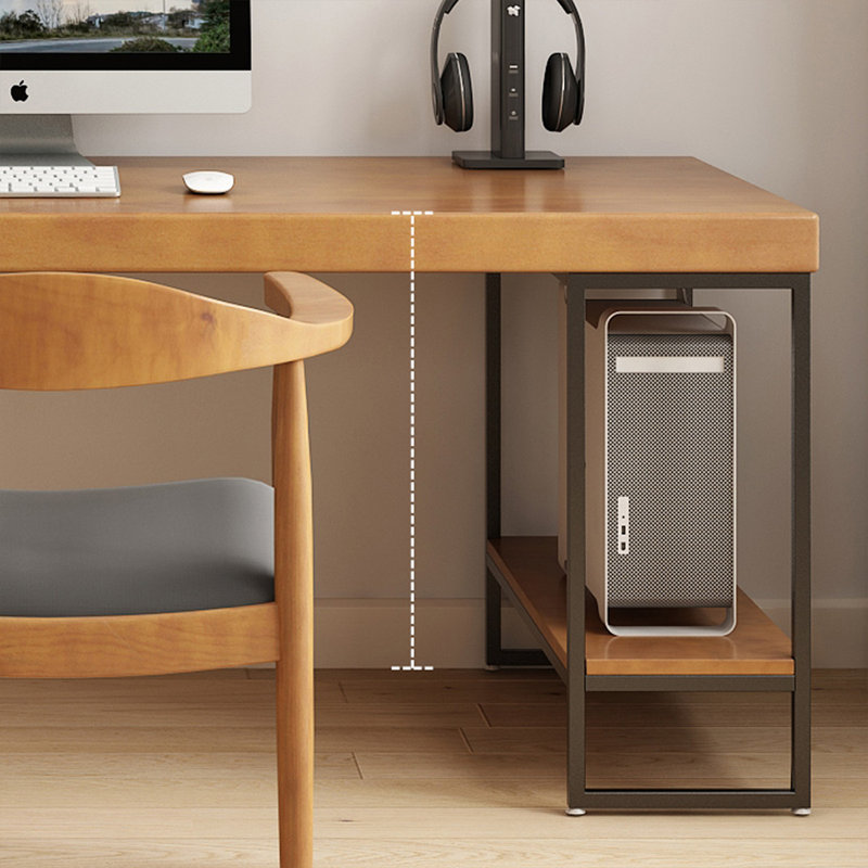 Brown + Black Rectangular Solid Wood + Iron art desk, 29.53" H x 78.74" W x 31.5" D