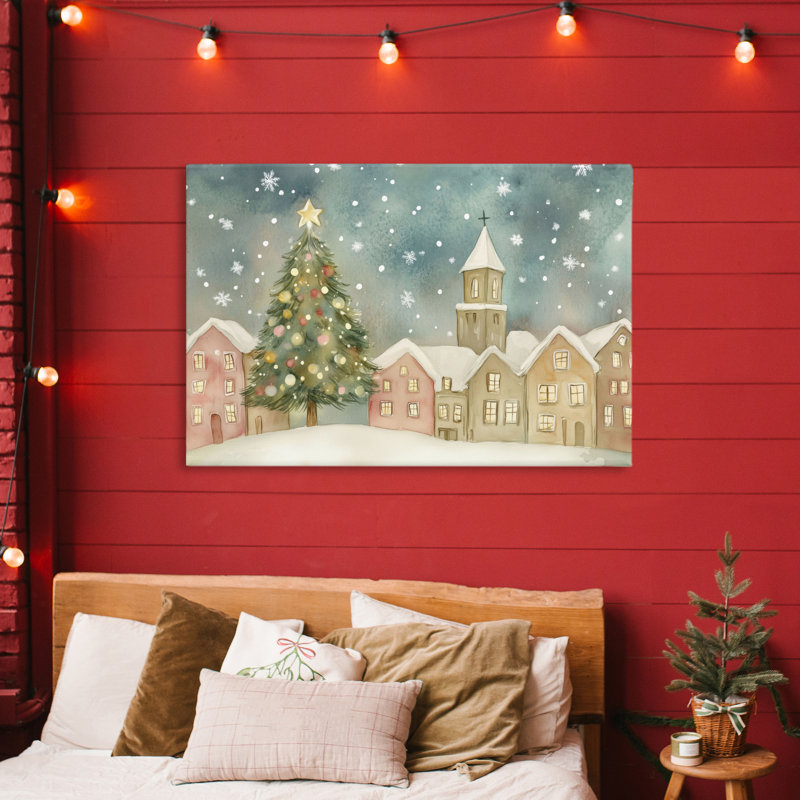 Toile de Noël Christmas Village, conception par LSR Design Studio, H 24 po x l 36 po