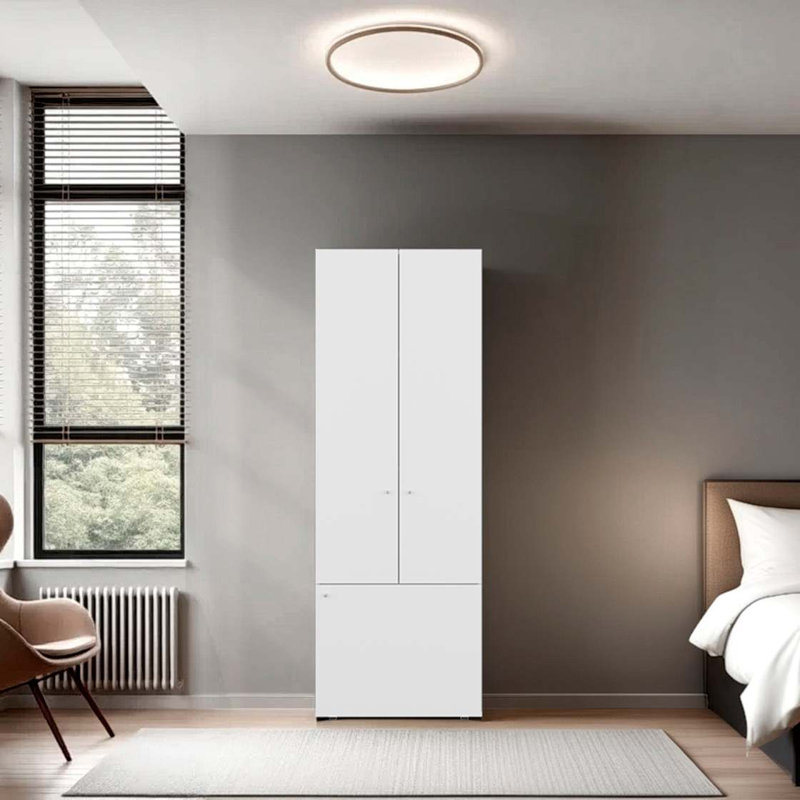 Armoire-penderie blanche à 3 portes avec 4 tablettes, Blanc
