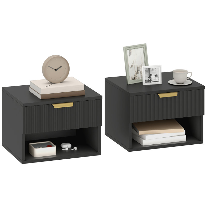 HOMCOM Floating Nightstands Set of 2, Wall Mounted Bedside Tables, Black