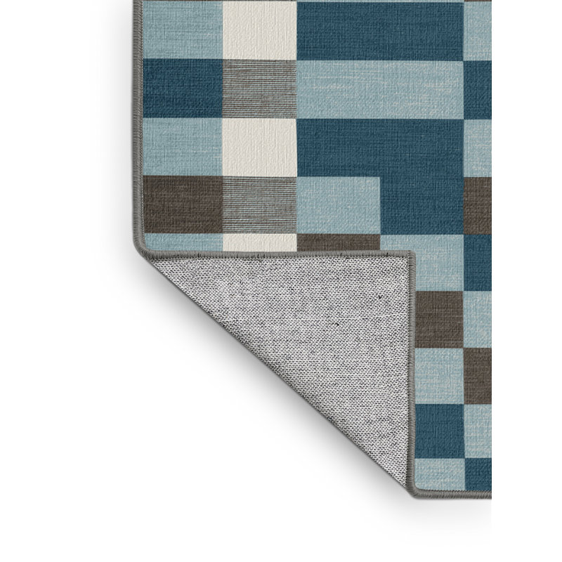 Machine Washable Checkered Gray Area Rug
