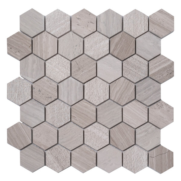 Textured Honeycomb Hexagon Wooden Marble Mosaic Tile