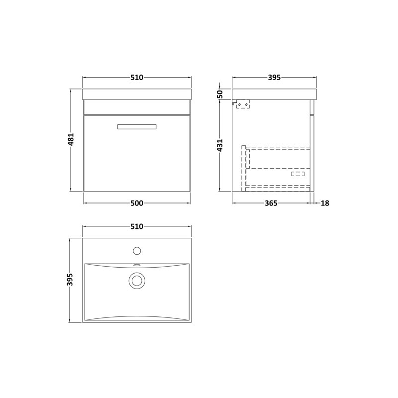 Athena 510mm Single Bathroom Vanity with Integrated Ceramic Basin, Natural Oak