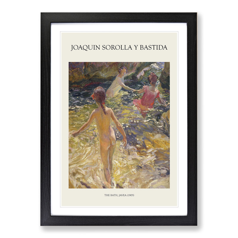 Swimming in the Sea by Joaquin Sorolla Y Bastida - Picture Frame Painting, 65cm H x 48cm W x 2cm D, Black Framed