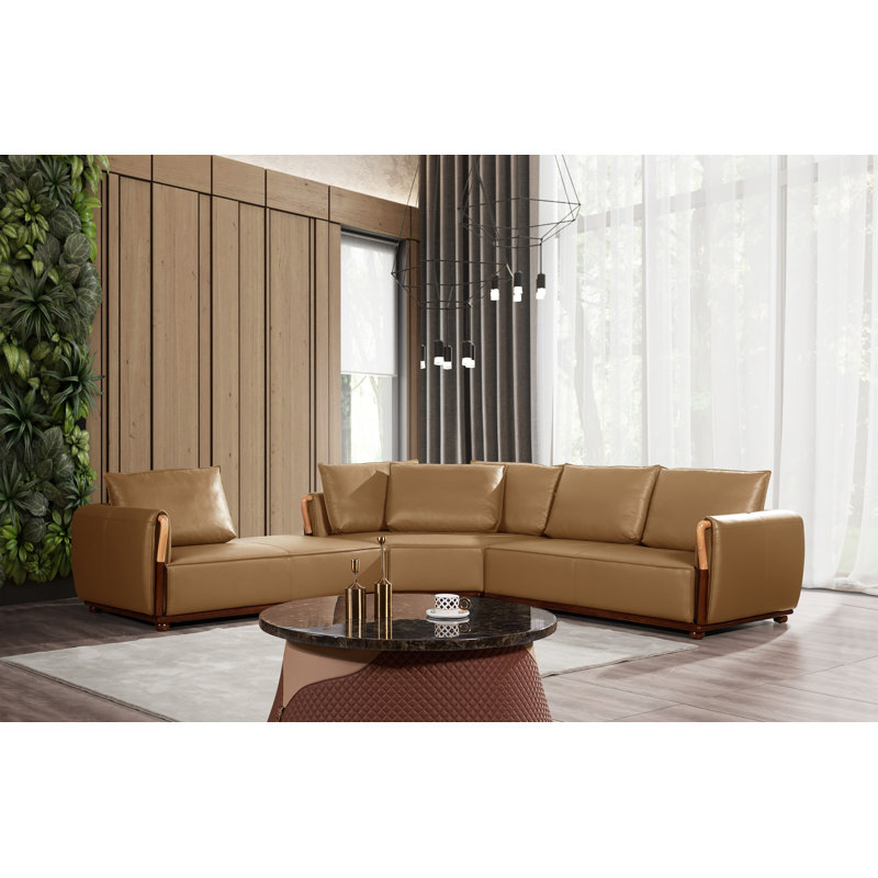 Skyline Leather Modular Sectional, Cognac Genuine Leather