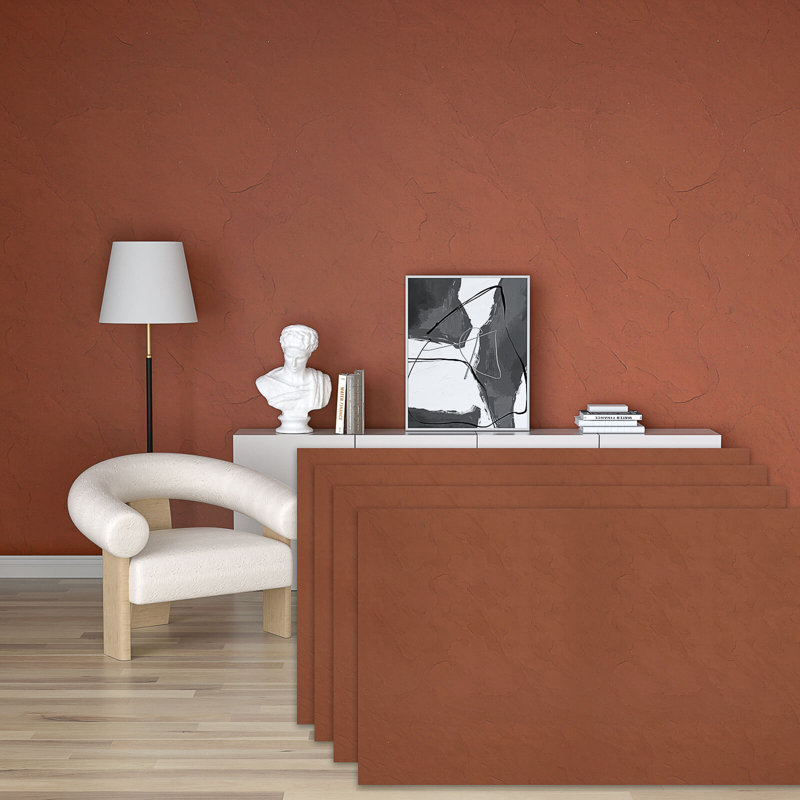 Paquet de 4 panneaux muraux flexibles de 24 po x 48 po en faux pierre, placage de pierre Mcm pliable, revêtement mural imperméable et ignifuge intérieur et extérieur, rouge café