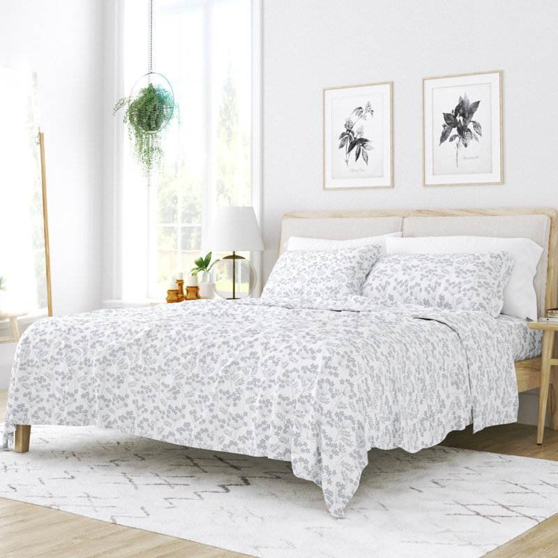 King Blue Floral Microfiber Deep Pocket Sheet Set