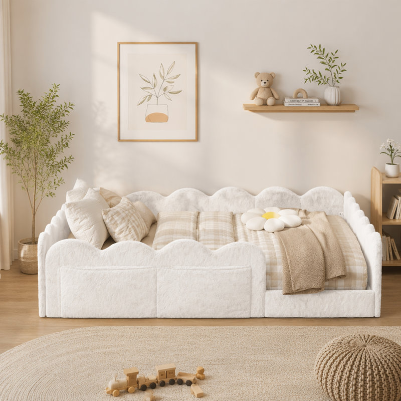 Lit double tapissier sur pied, White, Double