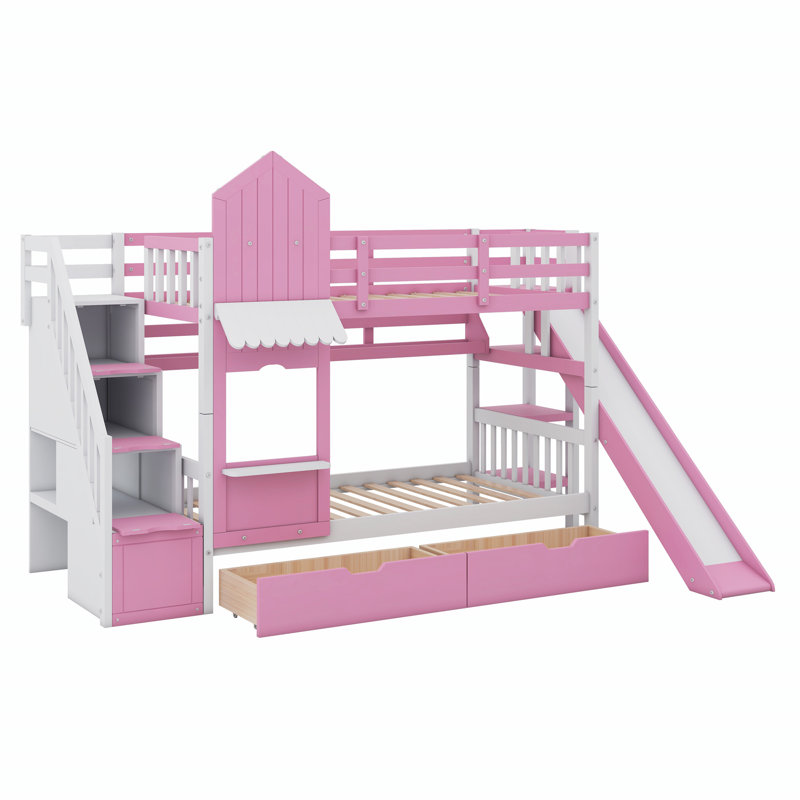 Colliers Kids Bunk Bed with Drawers, Twin, Pink
