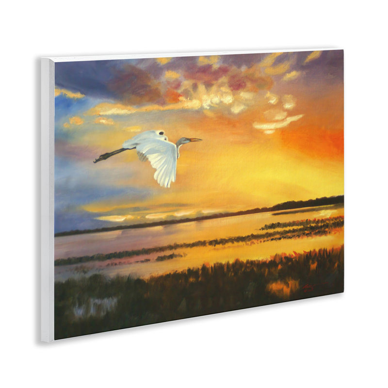 Bird over Sunlit Pond Wall Plaque Art by D. Rust
