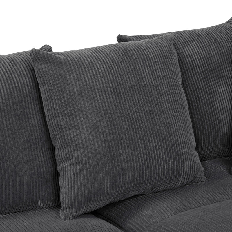 Canapé modulaire réversible Ashira, Velours côtelé gris, H 34 po x l 89 po x P 67,5 po