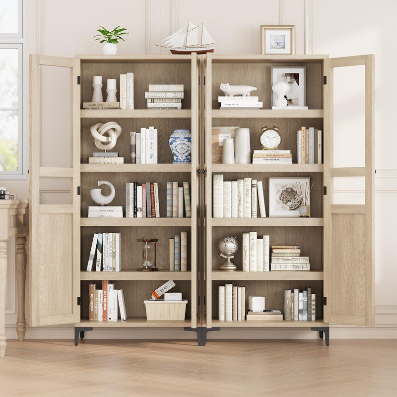 Grand organisateur de rangement multi-usage, armoire de 71 pouces avec portes en verre et tablette réglable pour garde-manger ou salle de bain