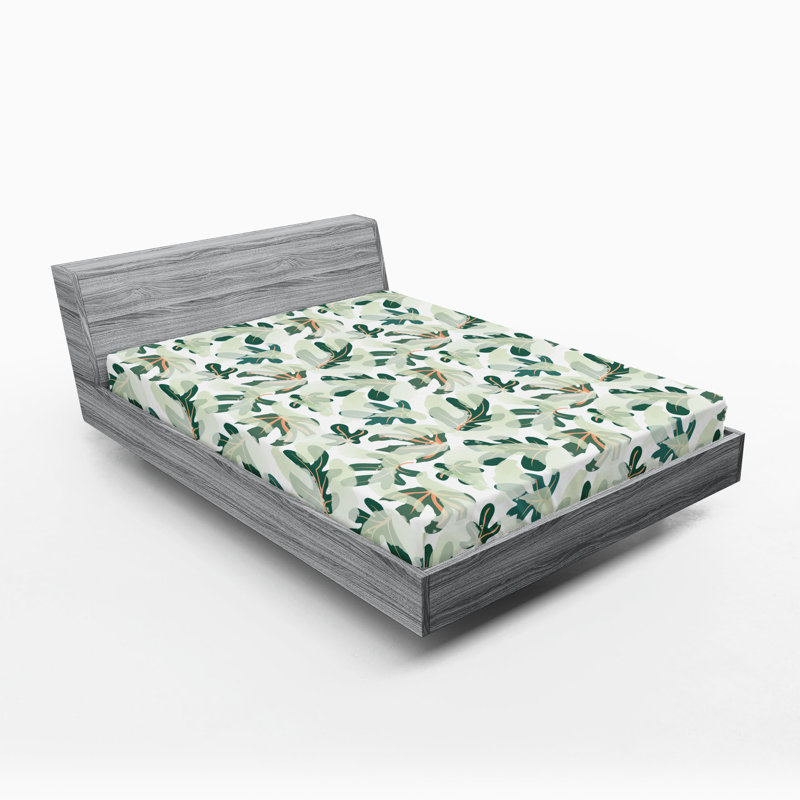 Drap-housse Ambesonne, Drap-housse très grand californien, Vert forêt / motif floral vert pâle