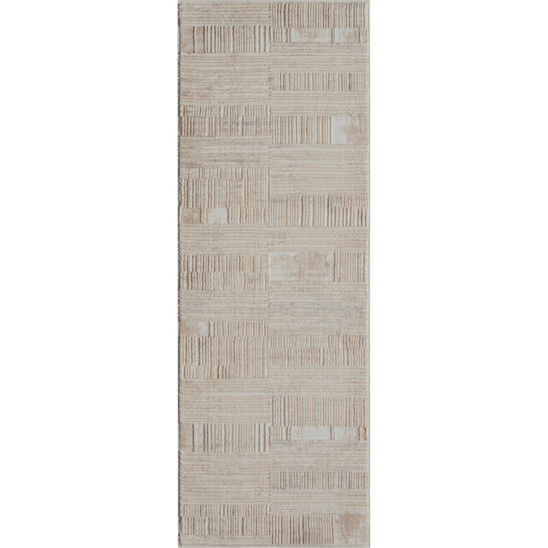 Tapis moderne à motif de blocs linéaires, Tapis de couloir 2 pi 7 po x 7 pi 2 po