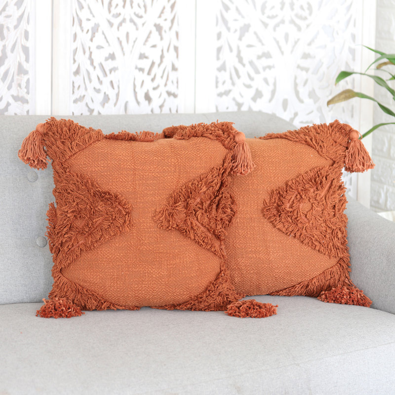  Housses de coussin en coton faites à la main en coton délice (paire), Orange