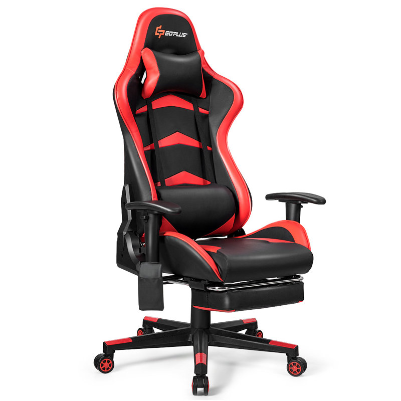 Ebern Designs Adjustable Reclining Ergonomic Swiveling PC & Racing Game Chair with Footrest, Red