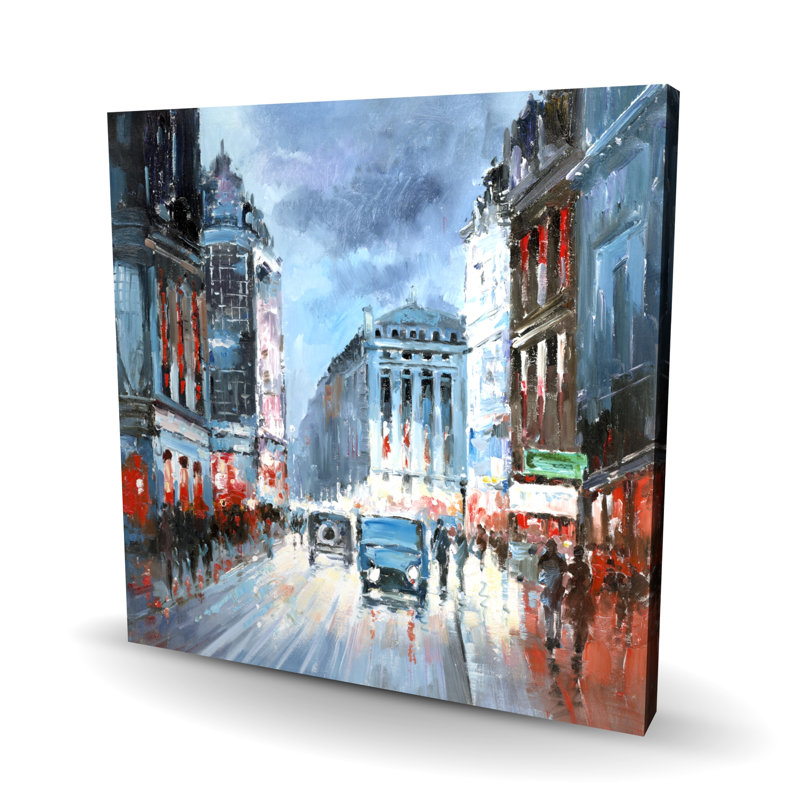 Abstrait rouge et bleu ville | Toile bleue