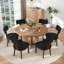 Table de salle à manger ronde 47,24 po en bois aggloméré avec chaises en lin tissé 4/6 po, Farmhousefor Kitchen-2039988860-2039988862-2039988608