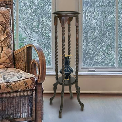 Round Hand-Carved Solid Wood Pedestal