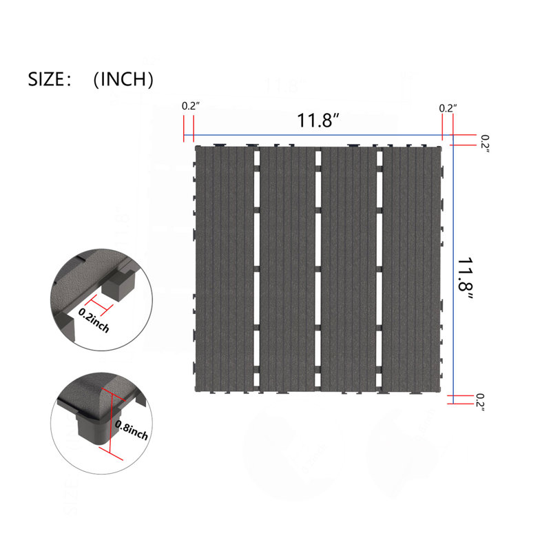 Plastic Interlocking Deck Tiles, Gray
