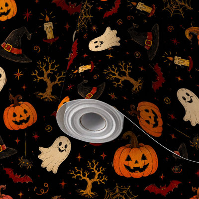 Papier de contact à peler et coller avec citrouilles d'Halloween fantômes auto-adhésifs et amovibles 24 po x 118 po (60 x 300 cm)