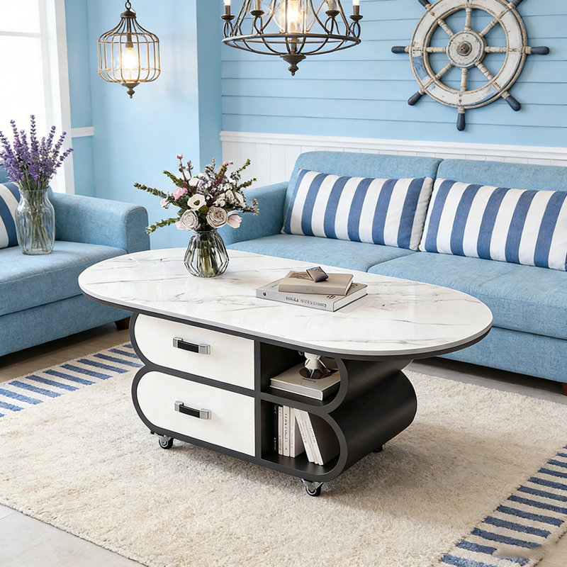 Table basse avec rangement, Blanc / gris clair, H 17,71 po x L 47,24 po x l 23,62 po