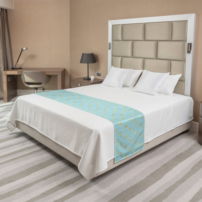 Ambesonne Abstract Bed Runner Rhythmic Gradient Star Sky Pale Blue and Mustard
