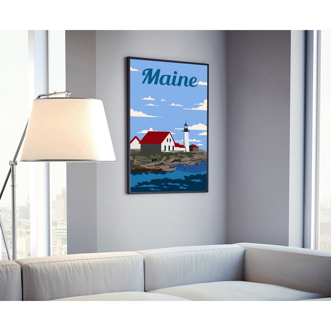 Maine Retro Style State Travel Poster, Vintage Unframed Print, Home and Office Wall Art Longshore Tides