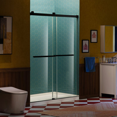 56" - 60" W X 80" H Double Sliding Frameless Shower Door With 5/16"(8Mm) Clear Tempered Glass