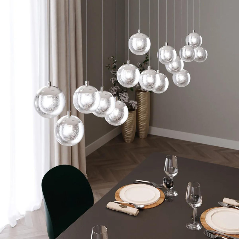 Champagne Bubbles 24-Light Chrome Globe LED Pendant