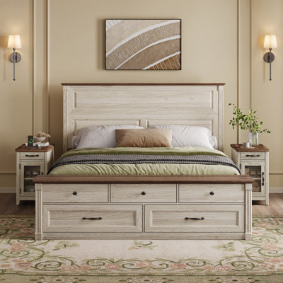 Farmhous 3-Piece Bedroom Set Include Bed Frame And Two Nightstands3-Piece Bedroom Set Include Bed Frame And Two Nightstands