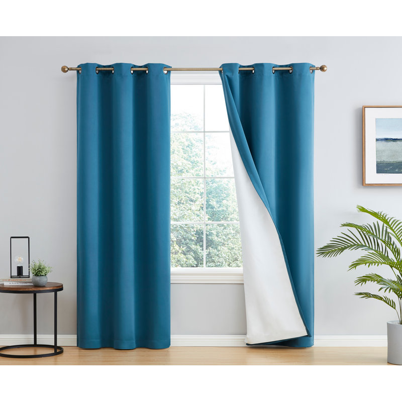Alis Solid Color 100% Blackout Thermal Grommet Curtain Panels, Teal Blue, 42" W x 63" L