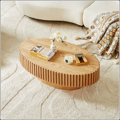 Table basse moderne fabriquée à la main avec un piédestal robuste et un panneau de fibres à densité moyenne en bois de frêne naturel