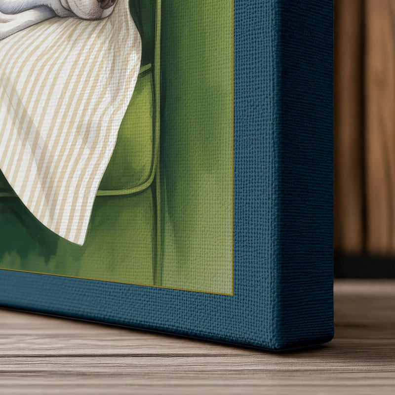 Cosy Cat on Chair Modern - Wrapped Canvas, 24x16 - 61.0 x 40.6 cm, Teal Border