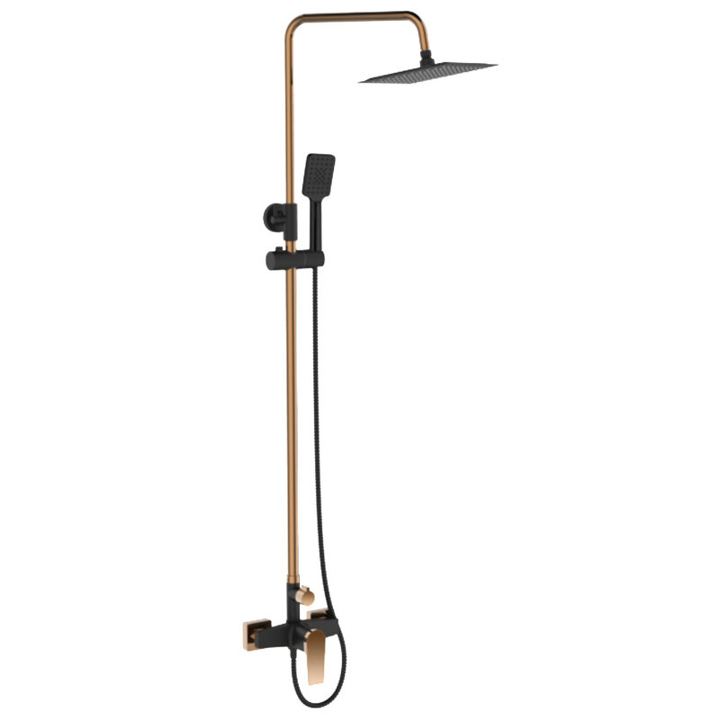 Black/Rose Gold Brass Bathroom Shower Column Set Handshower Square Rainfall