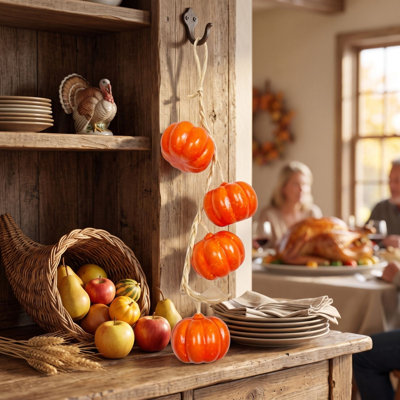 Décoration d'Halloween : guirlande de citrouilles artificielles, mini-citrouilles décoratives automnales pour l'Action de grâce et l'Halloween, à suspendre au mur ou à la porte.