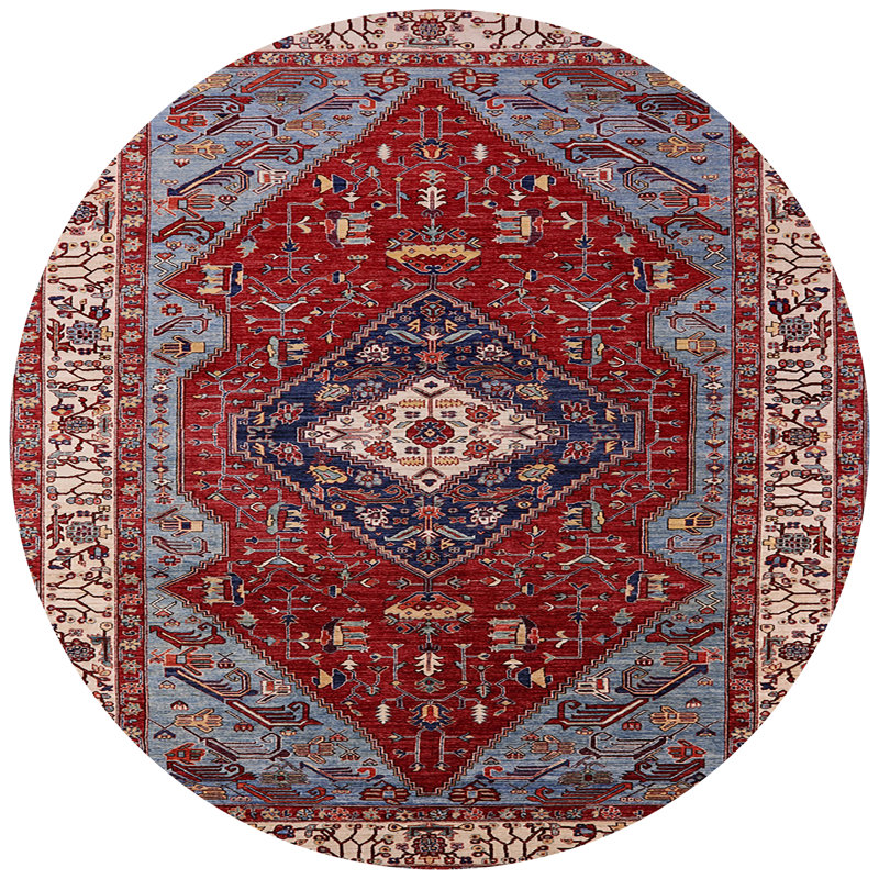 Tapis de style oriental rouge, Rond 5 pi